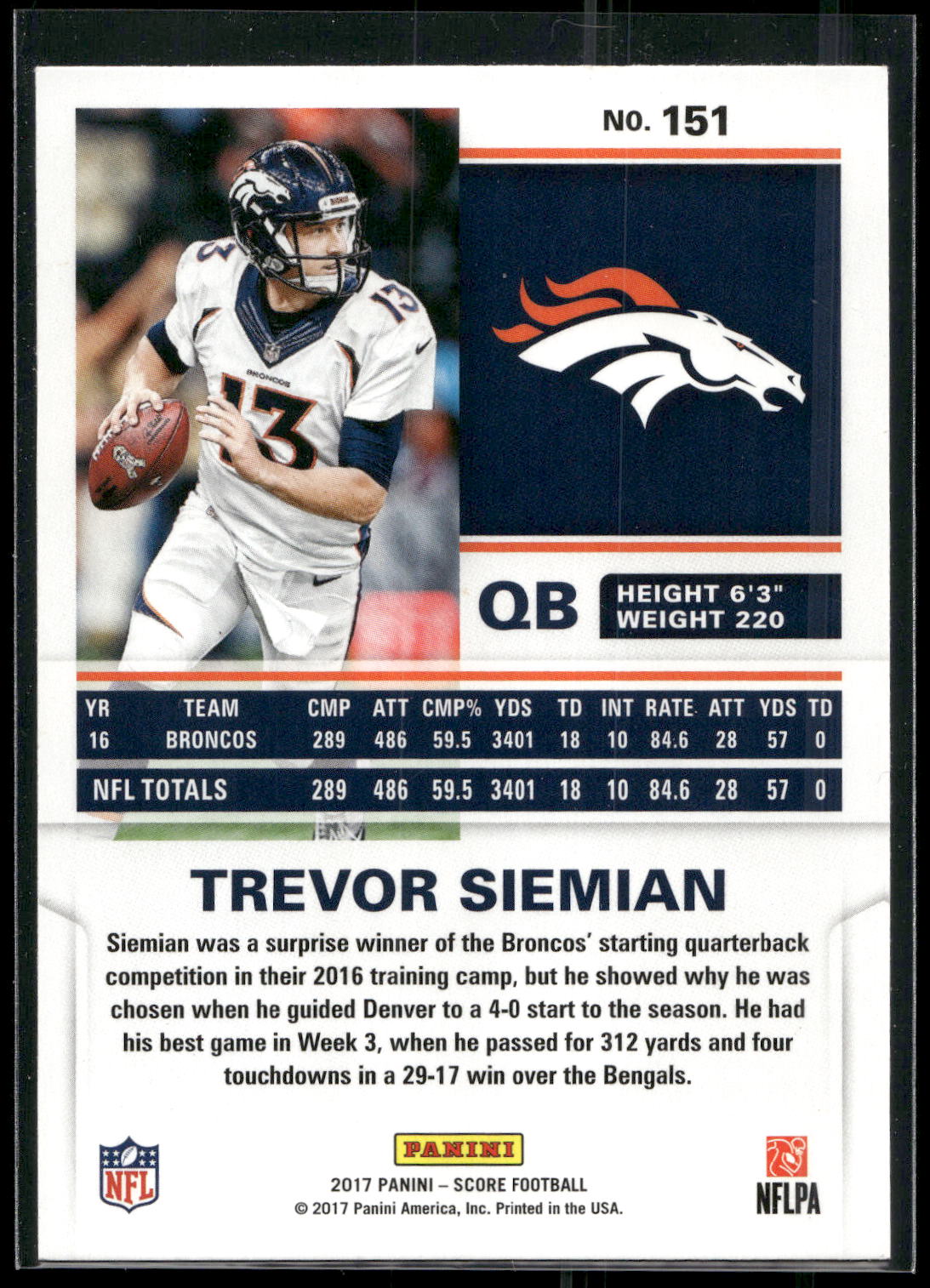 2017 Score #151 Trevor Siemian