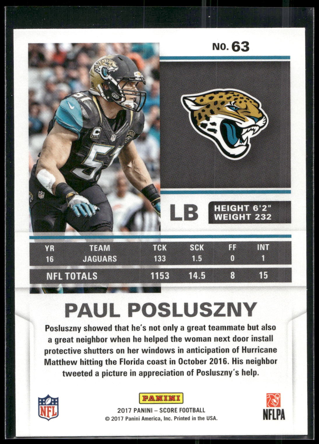 2017 Score #63 Paul Posluszny