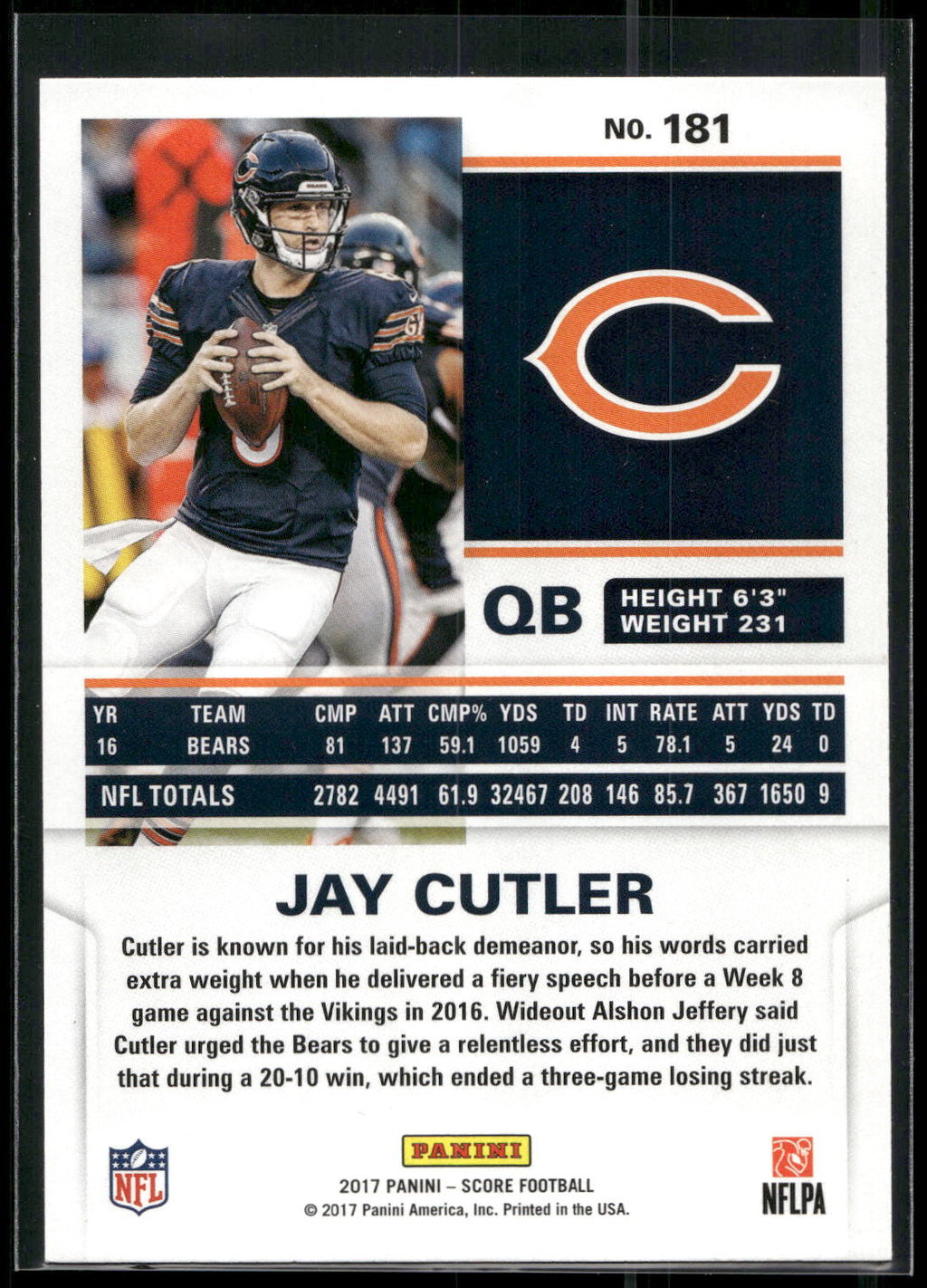 2017 Score #181 Jay Cutler