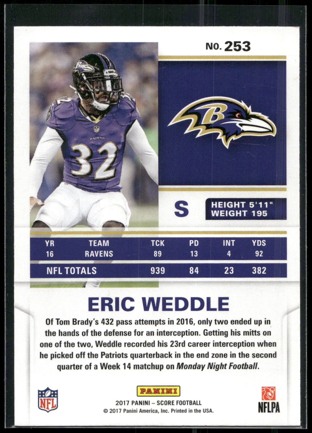 2017 Score #253 Eric Weddle