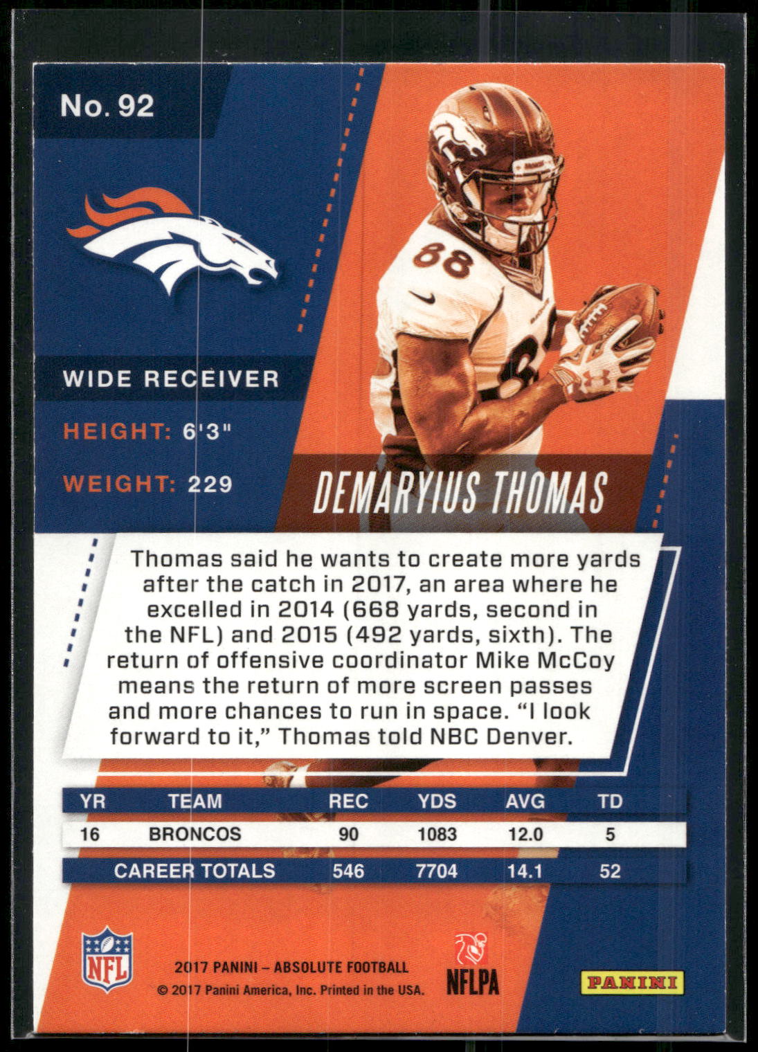 2017 Panini Absolute #92 Demaryius Thomas