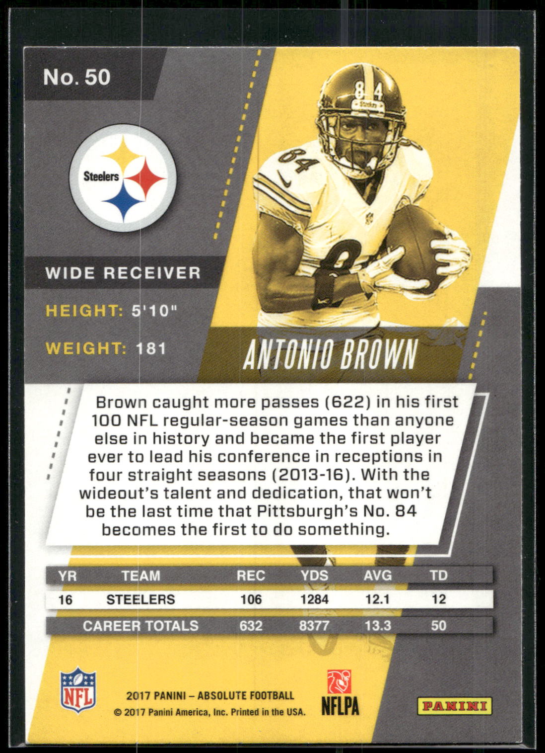 2017 Panini Absolute #50 Antonio Brown