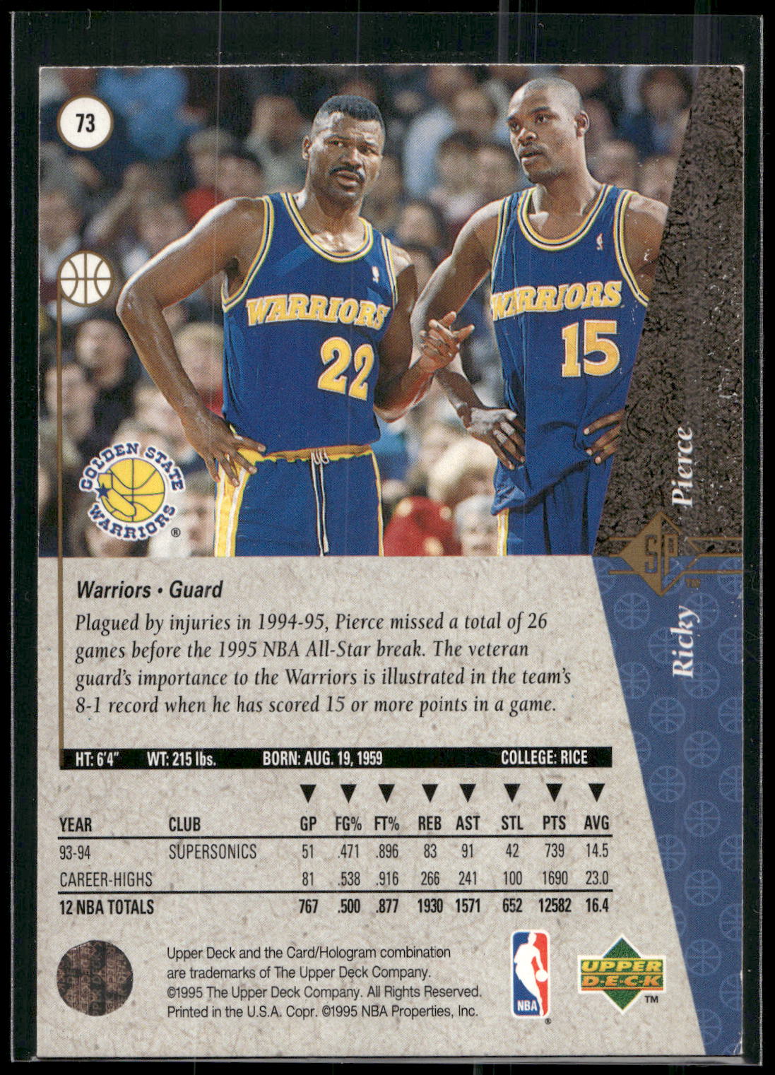 1994-95 SP #73 Ricky Pierce
