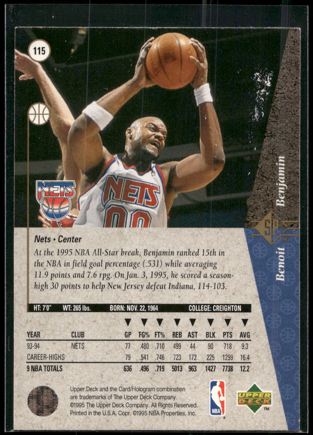 1994-95 SP #115 Benoit Benjamin
