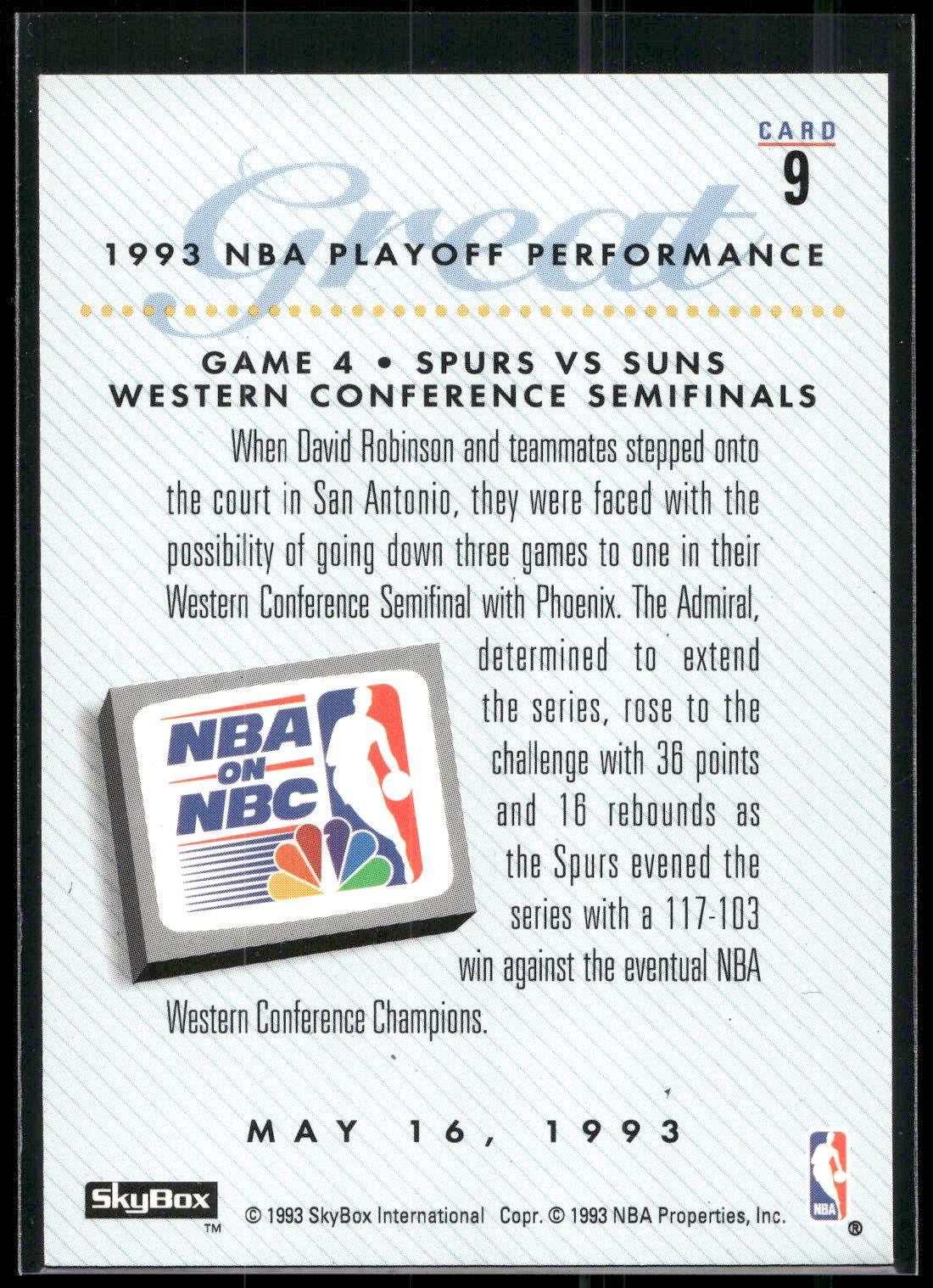 1993-94 SkyBox Premium #9 David Robinson