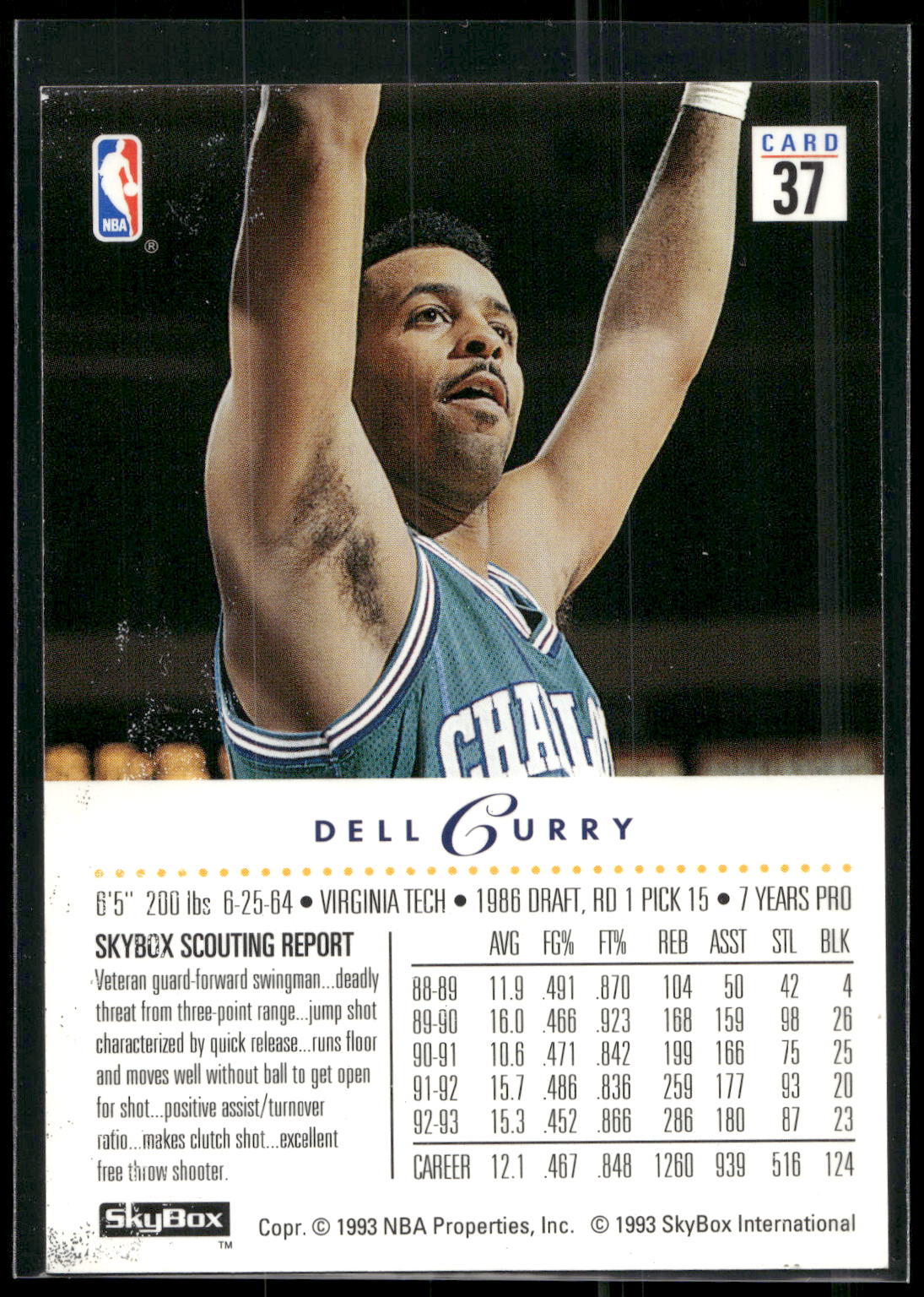 1993-94 SkyBox Premium #37 Dell Curry