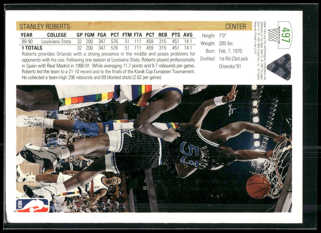 1991-92 Upper Deck #497 Stanley Roberts