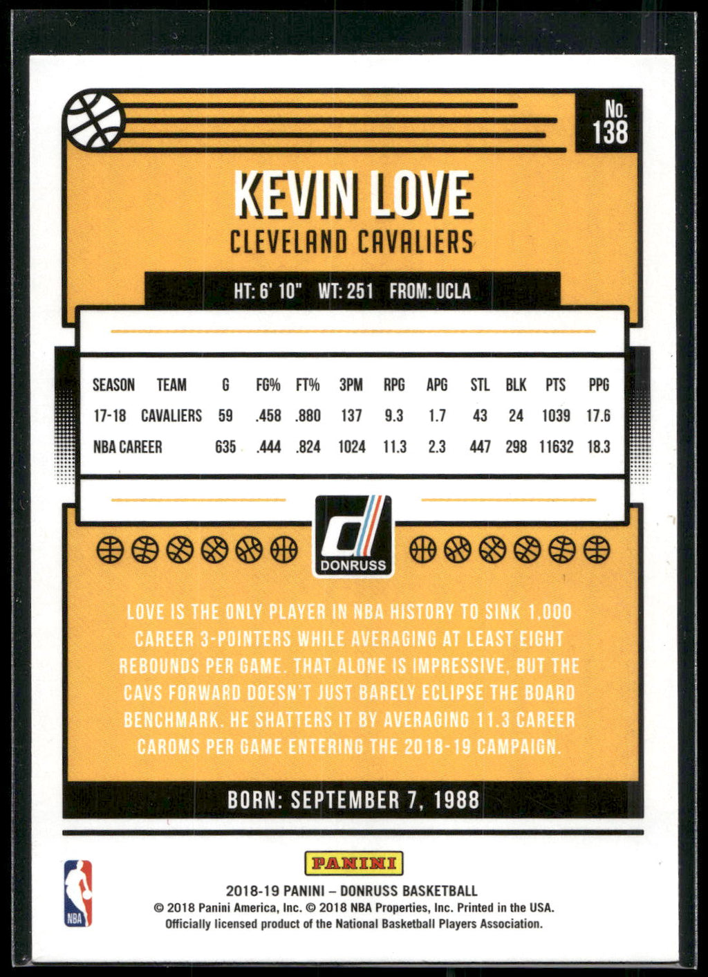 2018-19 Donruss #138 Kevin Love