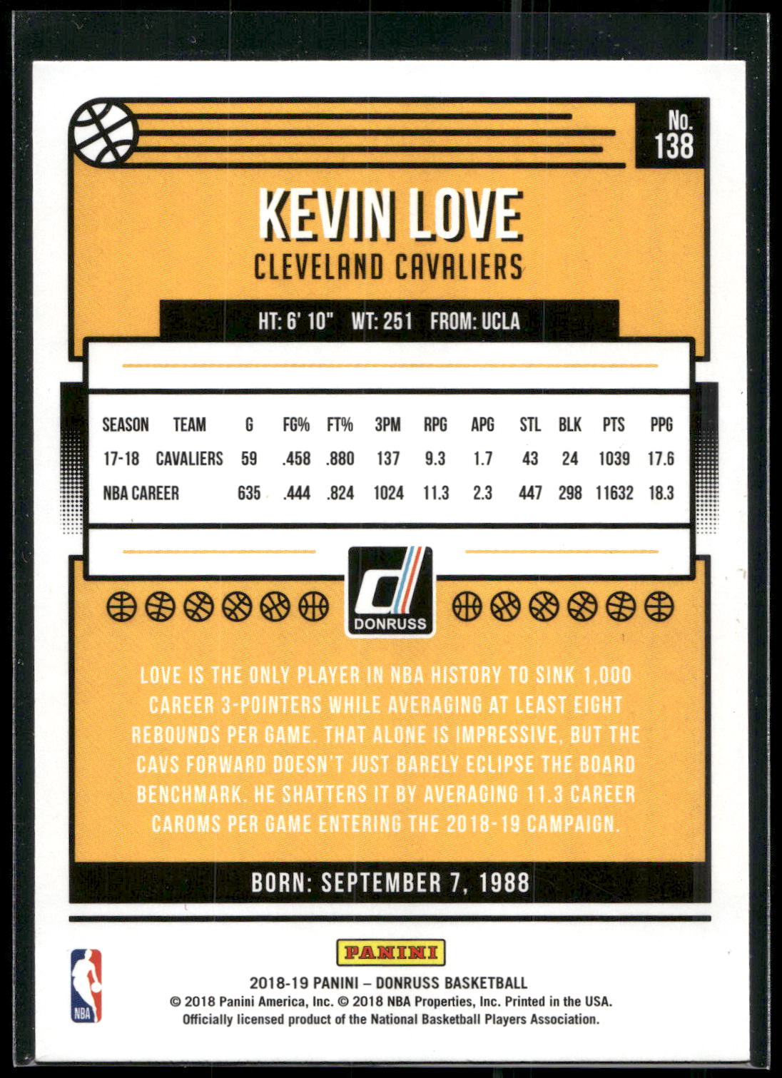 2018-19 Donruss #138 Kevin Love