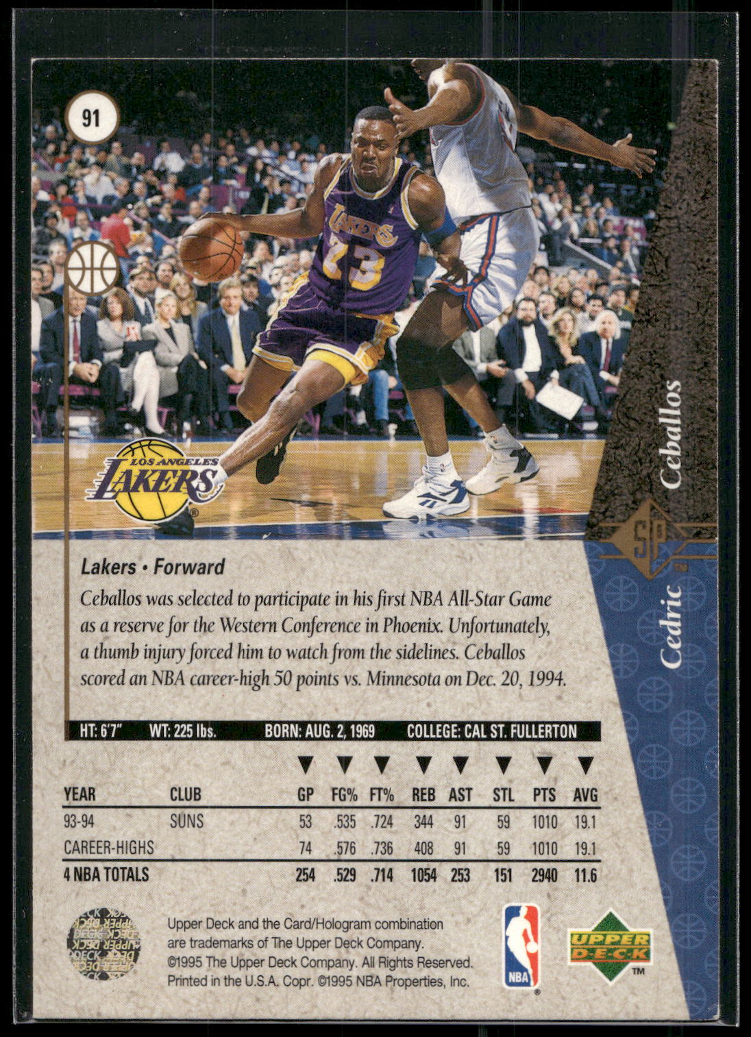 1994-95 SP #91 Cedric Ceballos