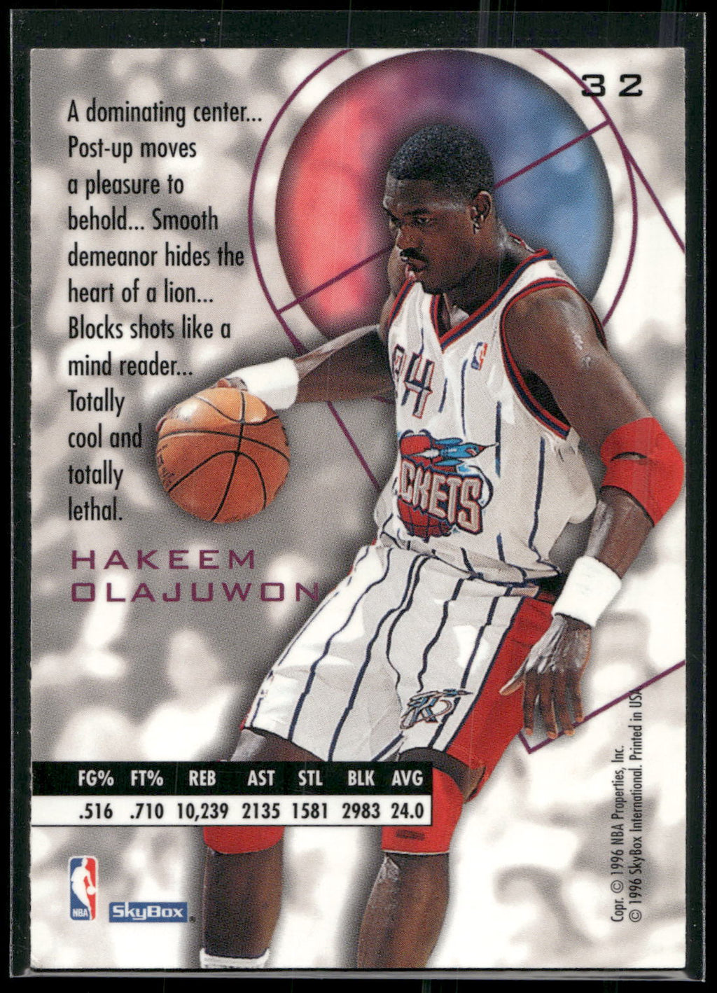 1995-96 SkyBox E-XL #32 Hakeem Olajuwon Blue