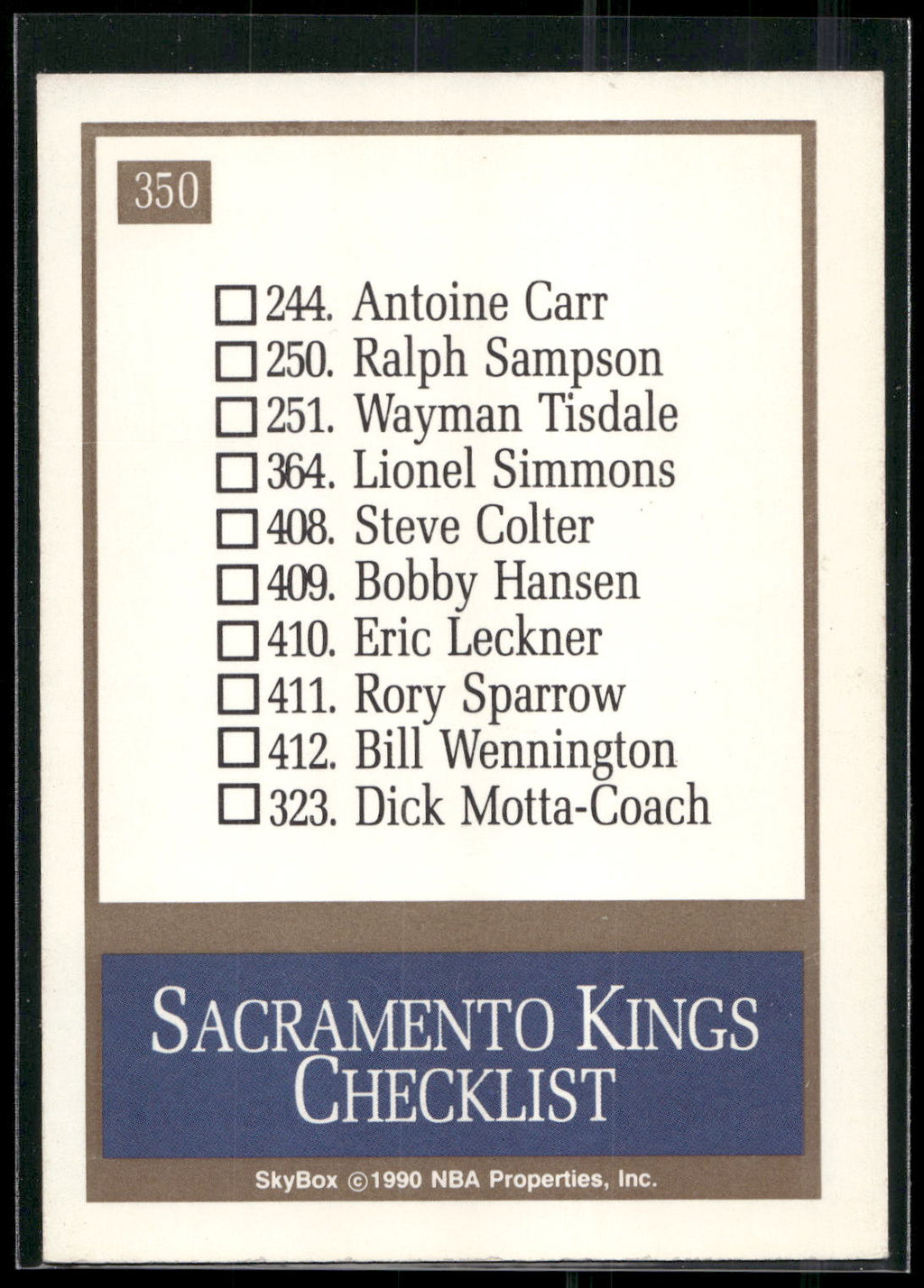 1990-91 SkyBox #350 Sacramento Kings Logo/Checklist