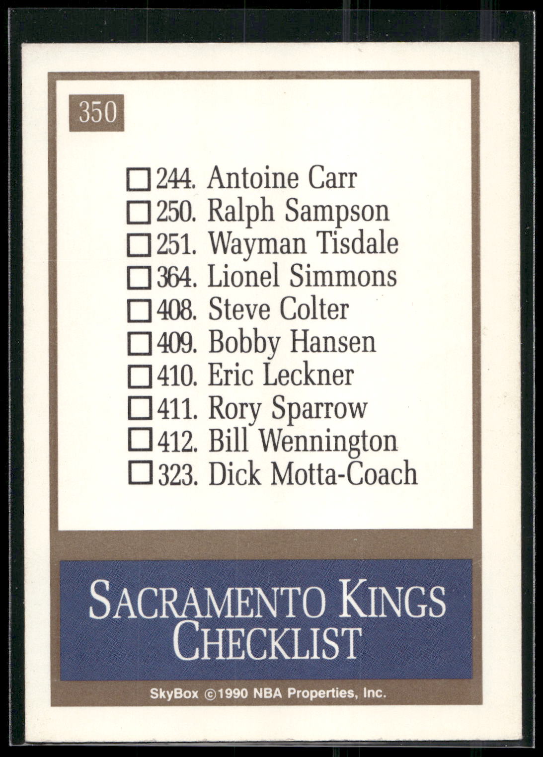 1990-91 SkyBox #350 Sacramento Kings Logo/Checklist