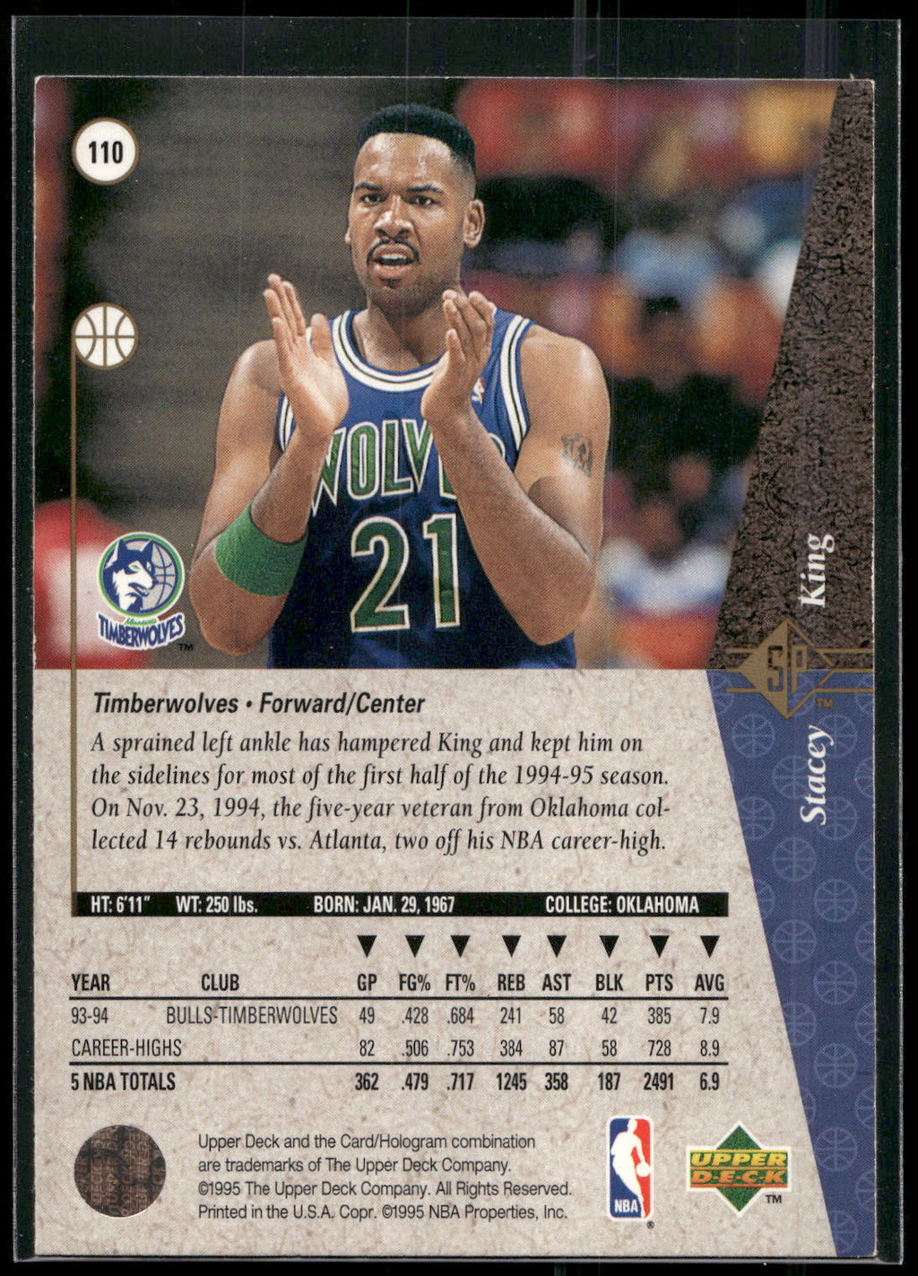 1994-95 SP #110 Stacey King