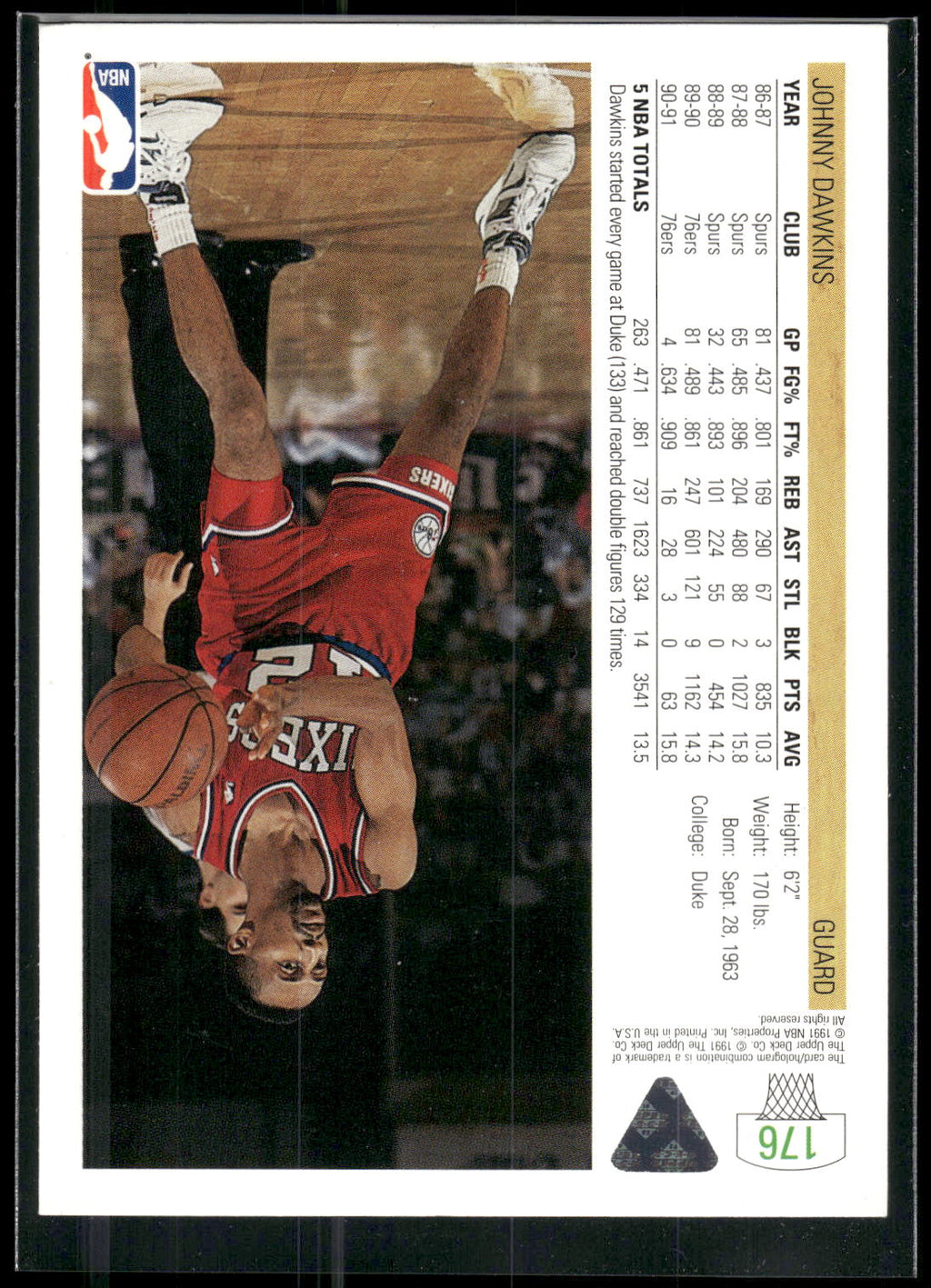1991-92 Upper Deck #176 Johnny Dawkins
