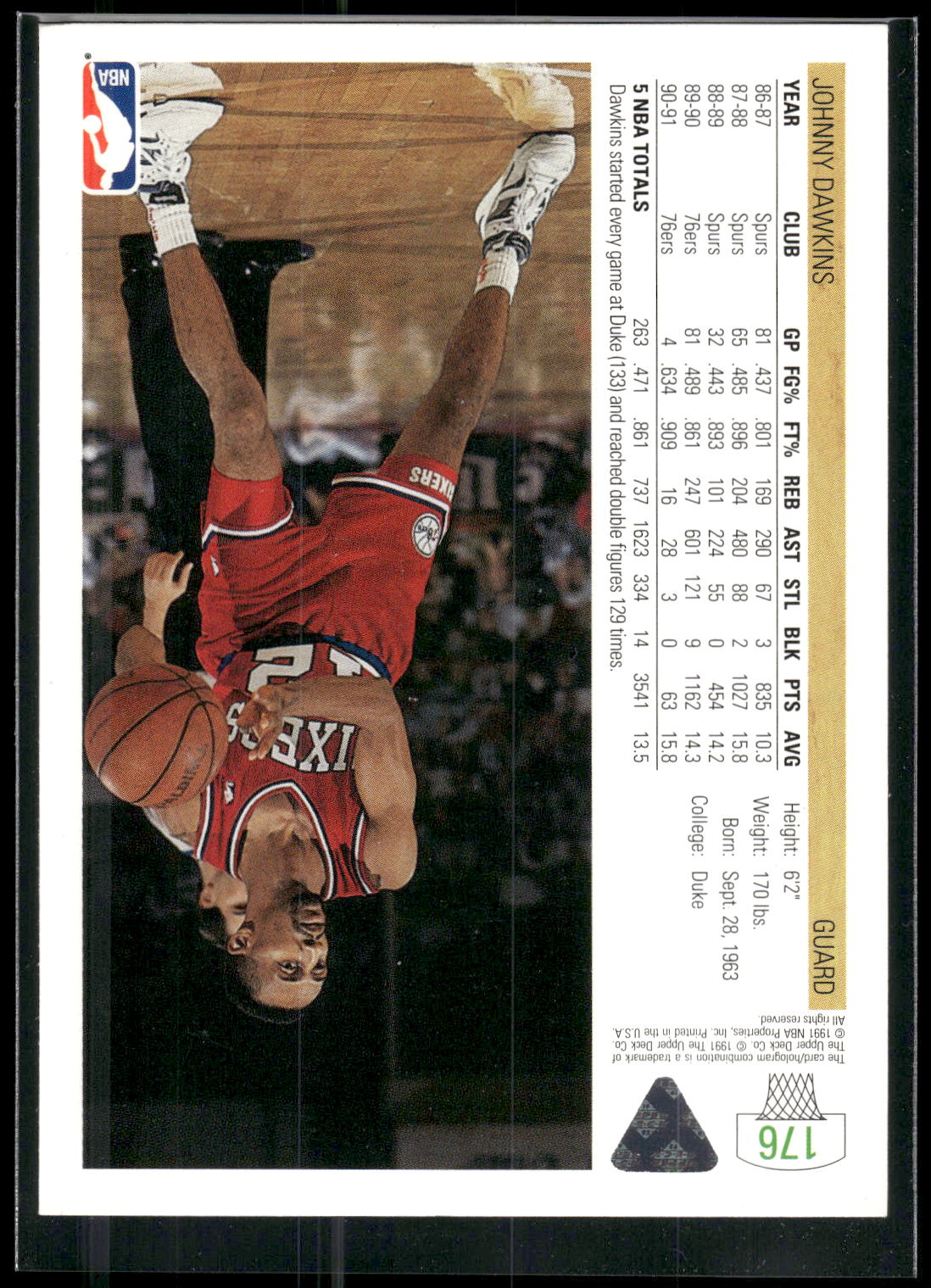 1991-92 Upper Deck #176 Johnny Dawkins
