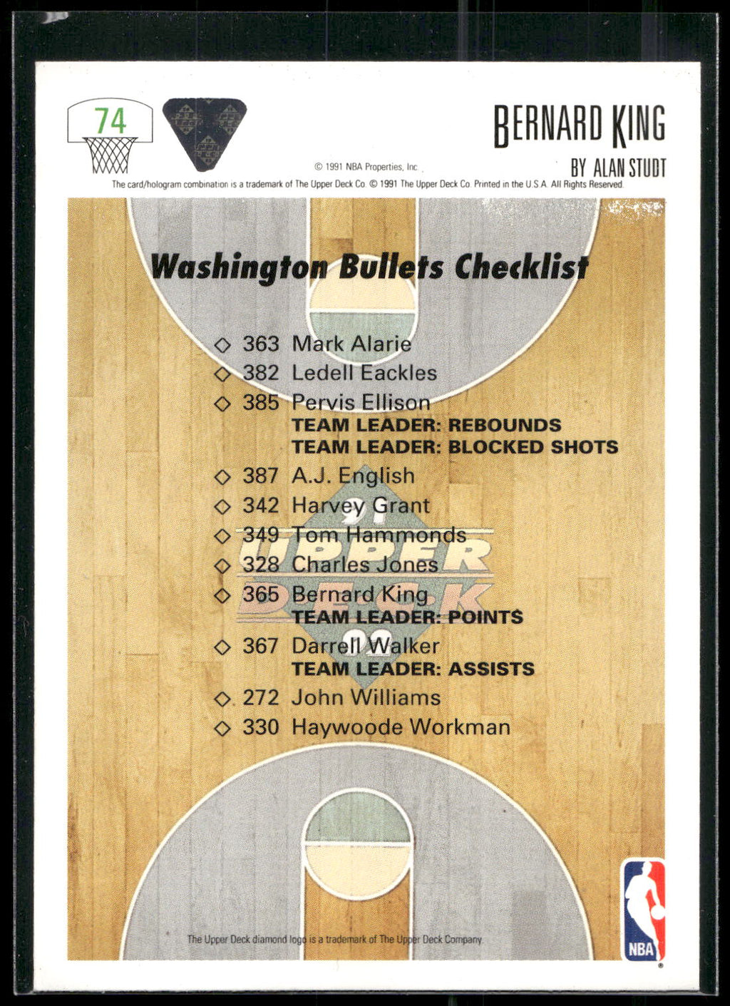 1991-92 Upper Deck #74 Bernard King