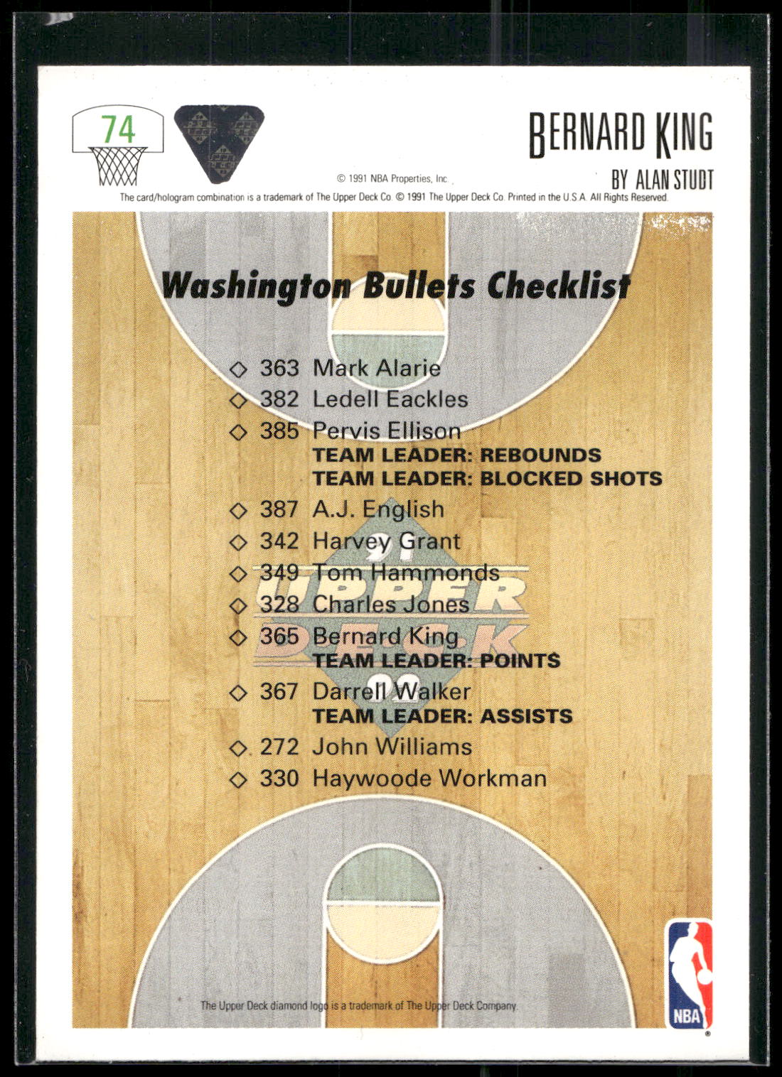 1991-92 Upper Deck #74 Bernard King