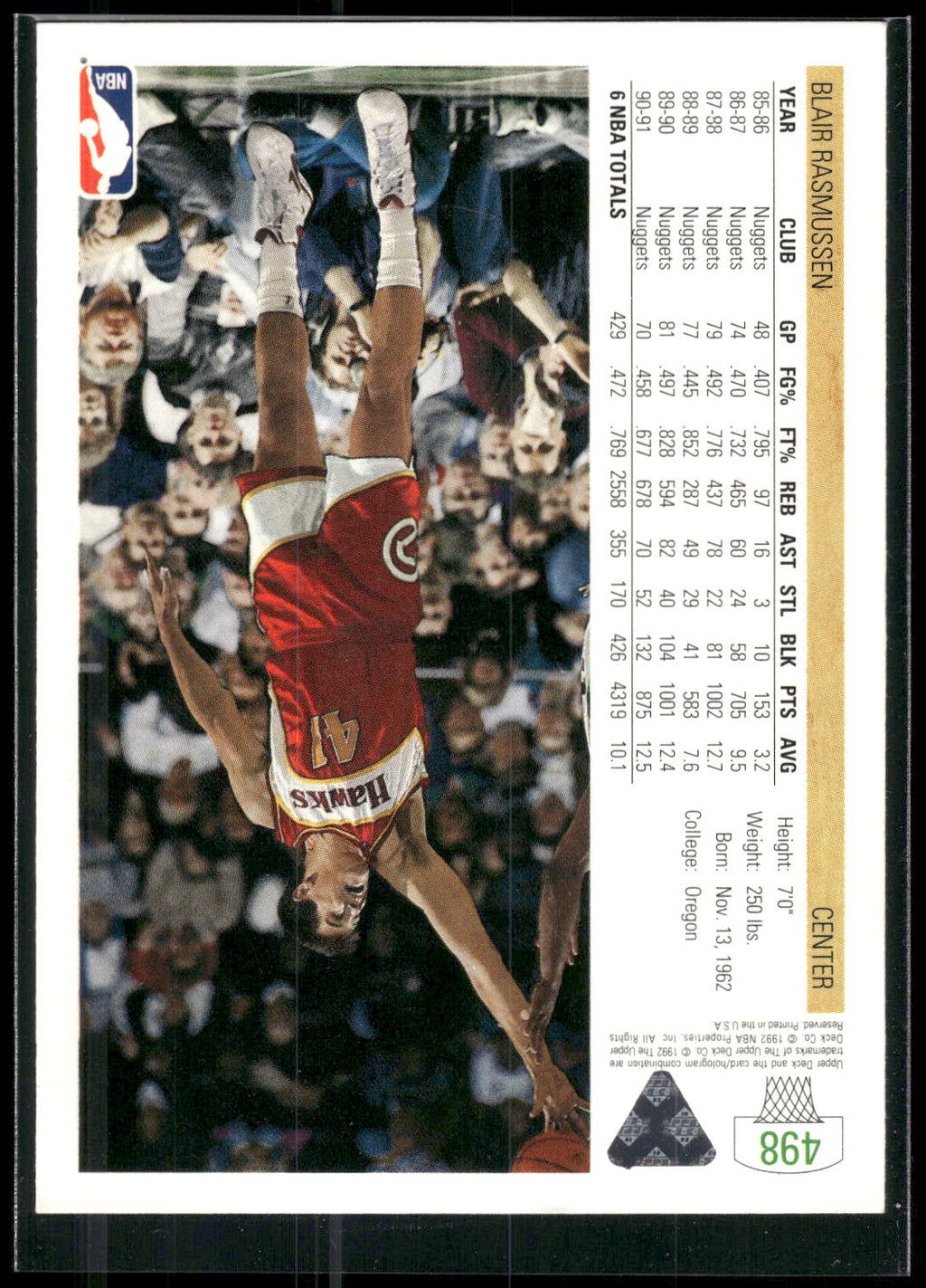 1991-92 Upper Deck #498 Blair Rasmussen