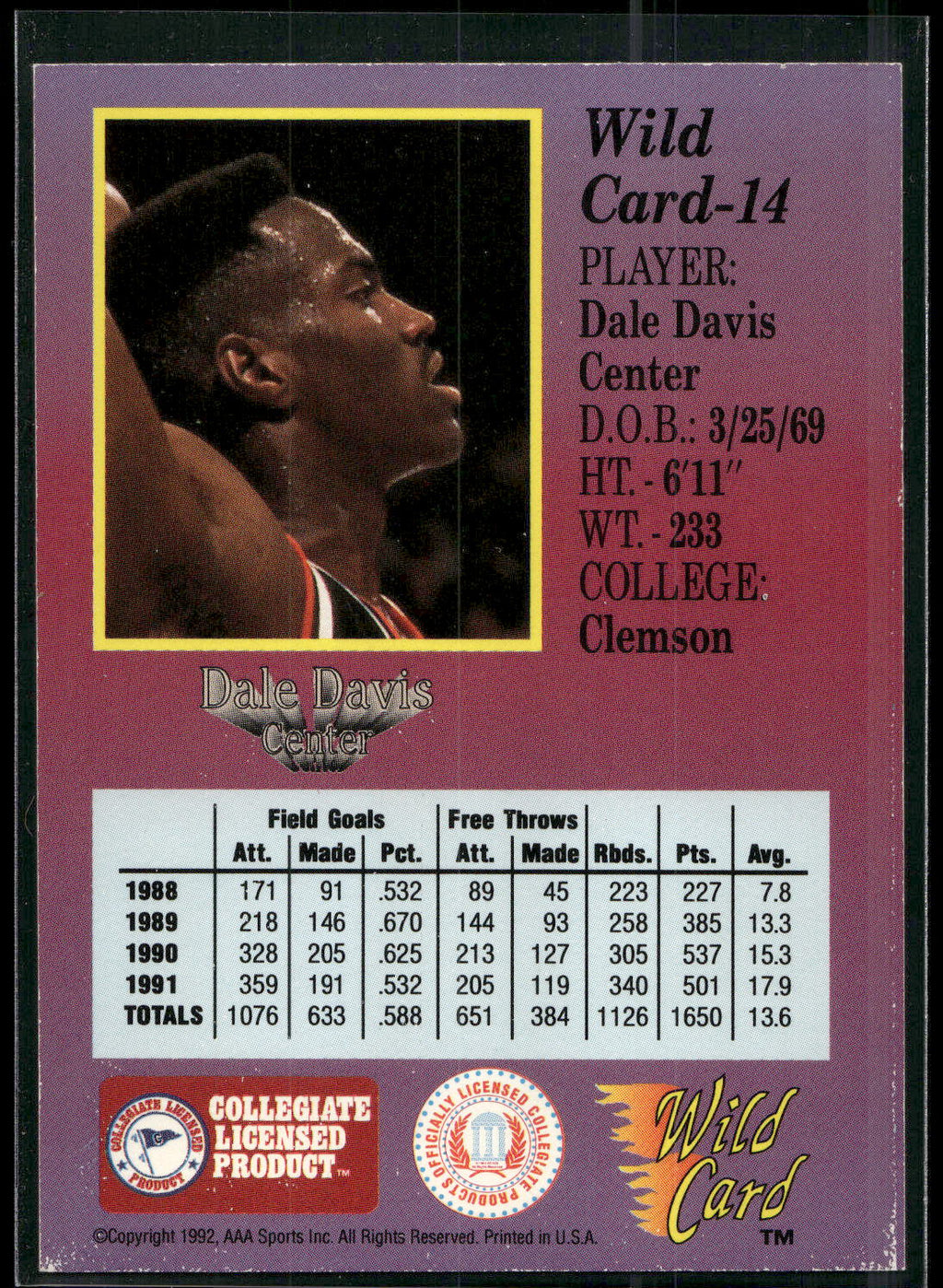 1991-92 Wild Card #14 Dale Davis
