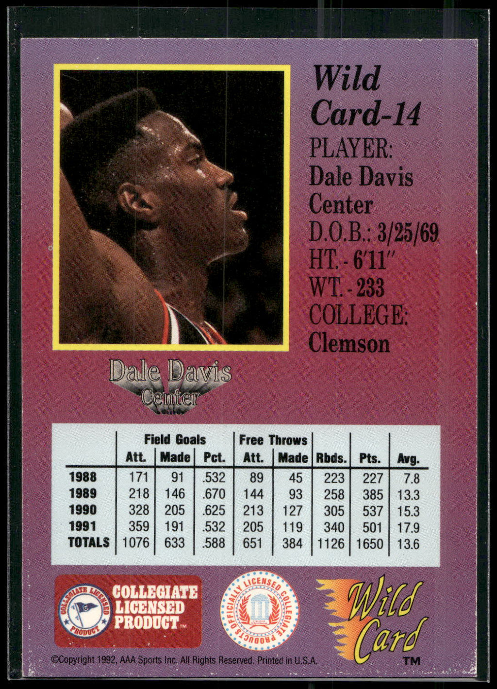 1991-92 Wild Card #14 Dale Davis