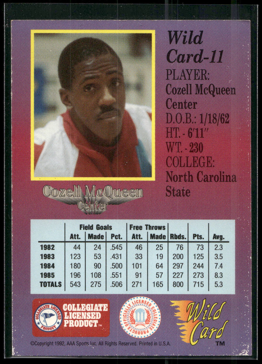 1991-92 Wild Card #11 Cozell McQueen