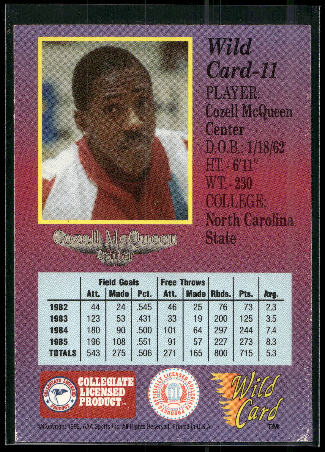 1991-92 Wild Card #11 Cozell McQueen
