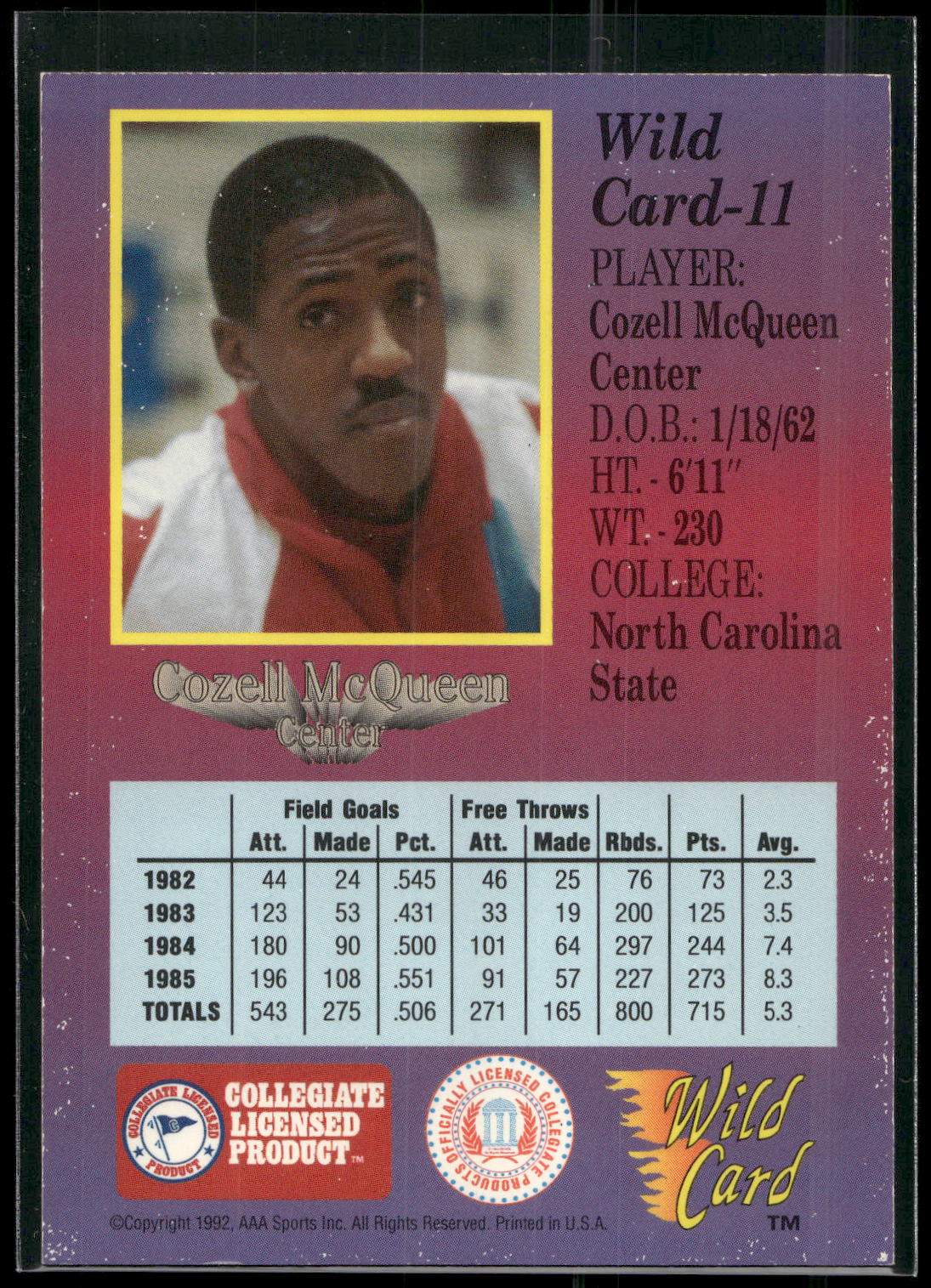 1991-92 Wild Card #11 Cozell McQueen
