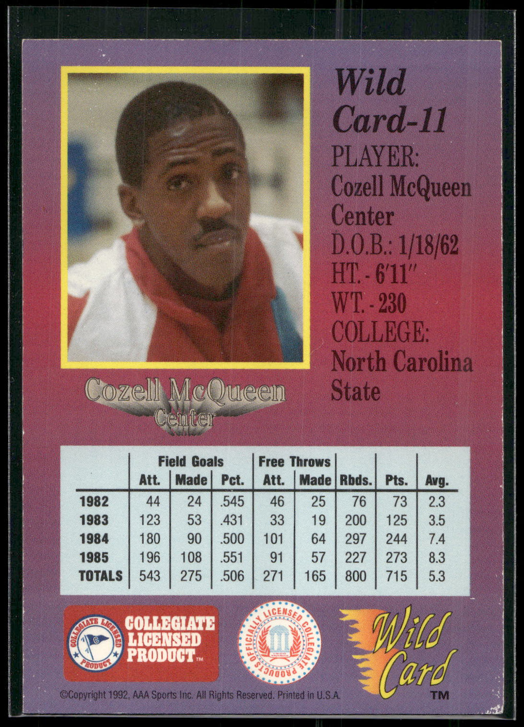 1991-92 Wild Card #11 Cozell McQueen