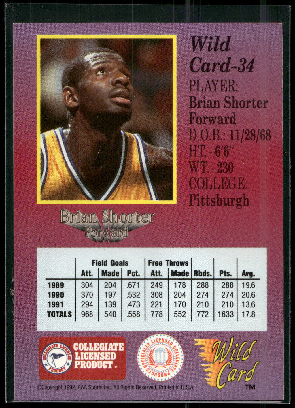 1991-92 Wild Card #34 Brian Shorter