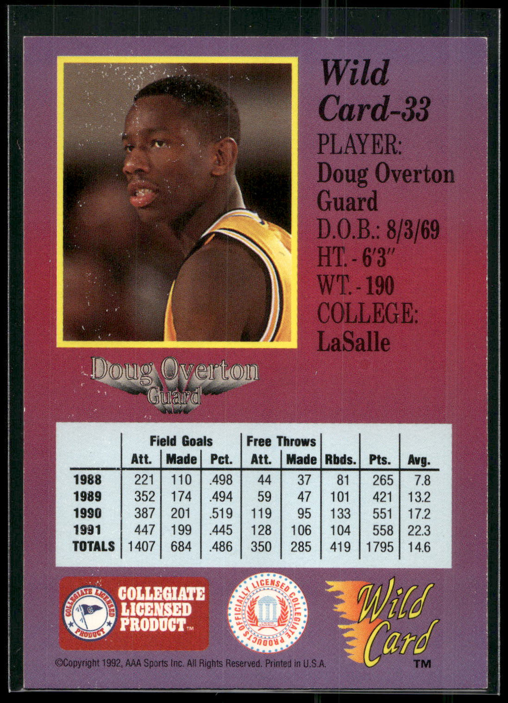 1991-92 Wild Card #33 Doug Overton