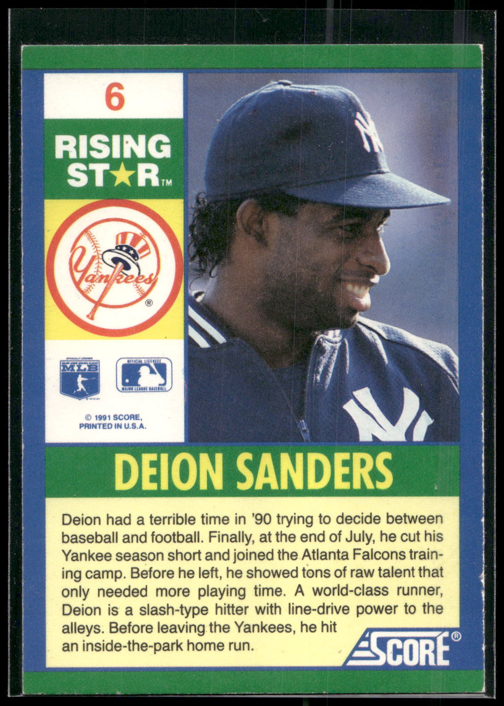 1991 Score 100 Rising Stars #6 Deion Sanders