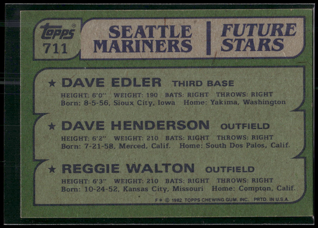 1982 Topps #711 (Dave Edler / Dave Henderson / Reggie Walton)