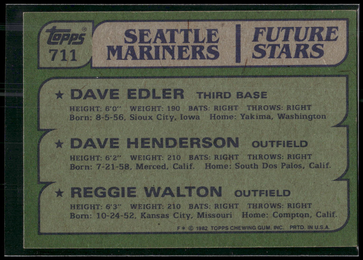 1982 Topps #711 (Dave Edler / Dave Henderson / Reggie Walton)