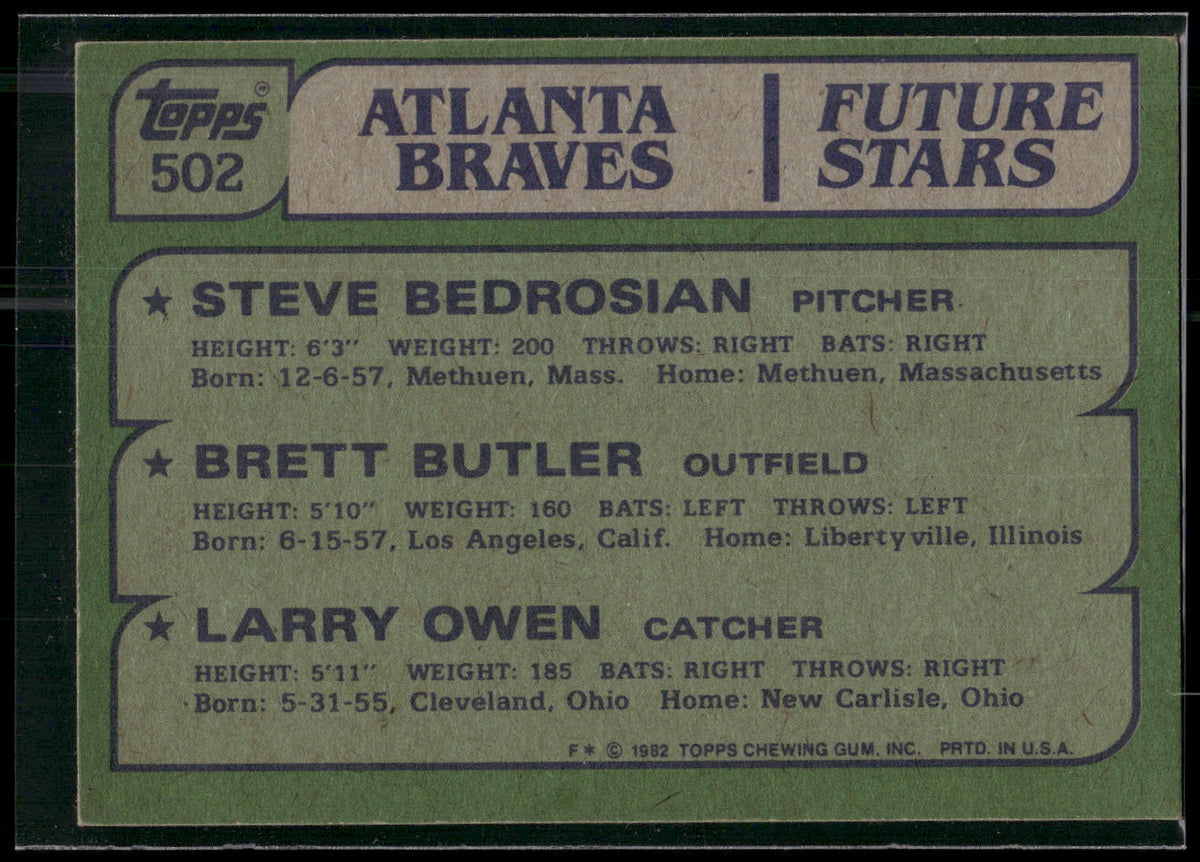 1982 Topps #502 (Steve Bedrosian / Brett Butler / Larry Owen)