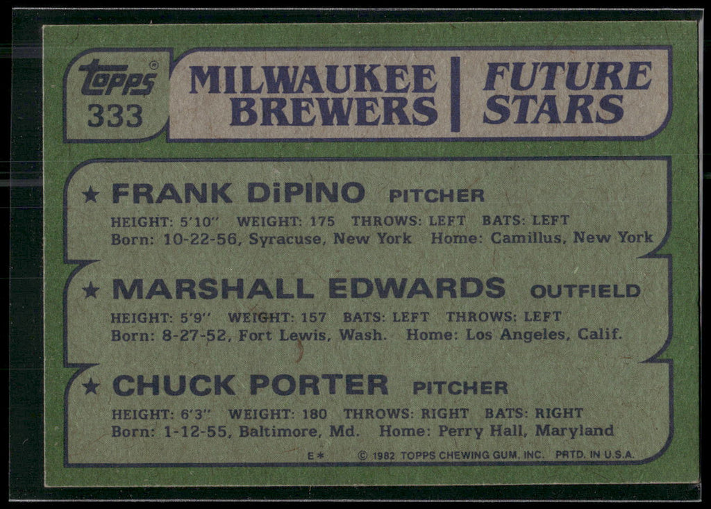 1982 Topps #333 (Frank DiPino / Marshall Edwards / Chuck Porter)