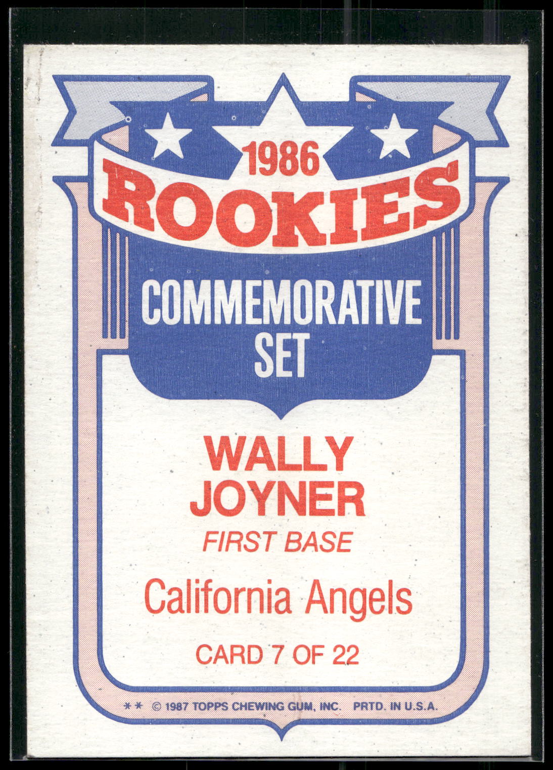 1987 Topps #7 Wally Joyner Glossy Rookies
