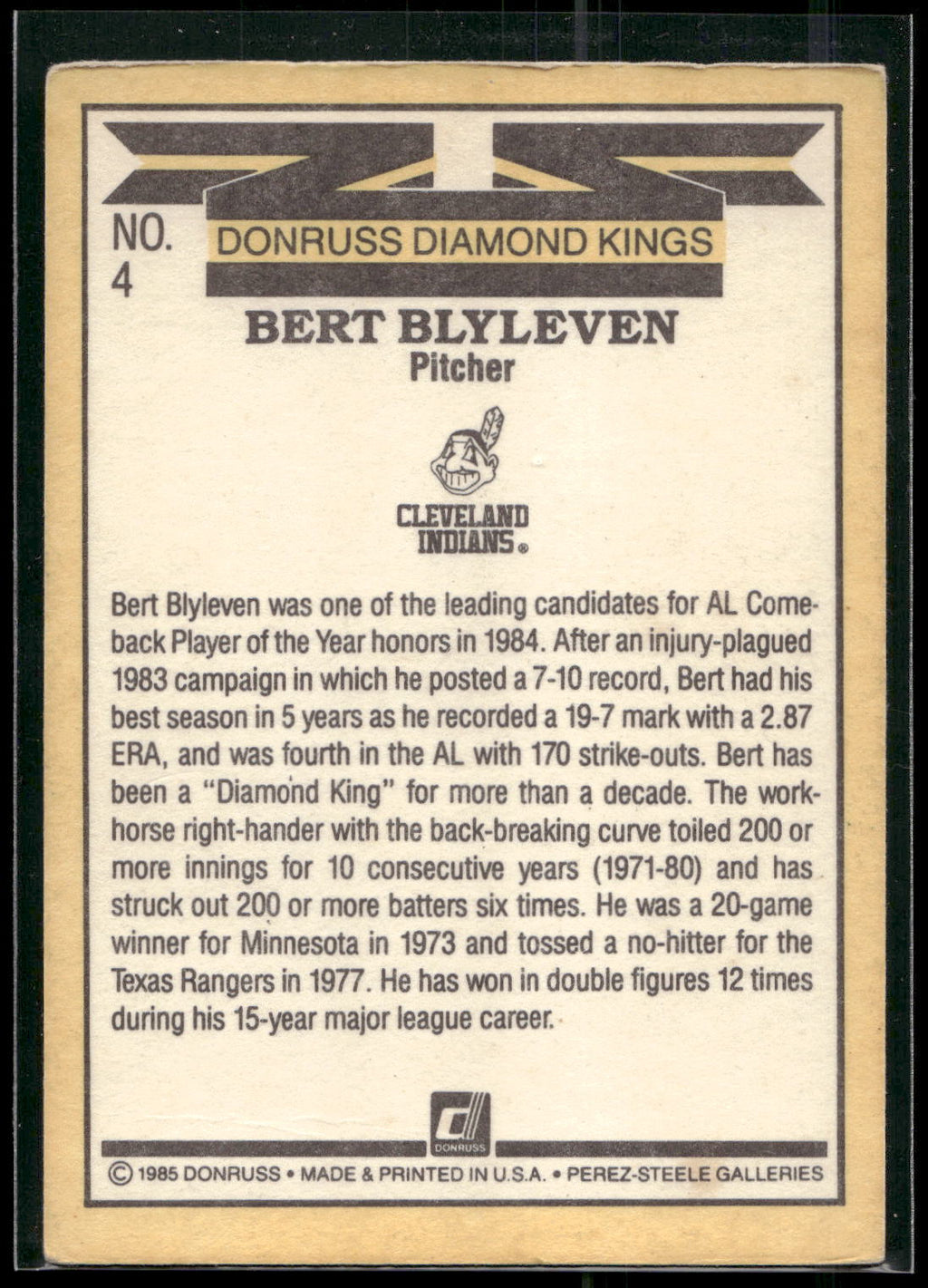 1985 Donruss #4 Bert Blyleven