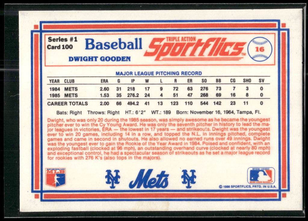 1986 Sportflics #100 Dwight Gooden