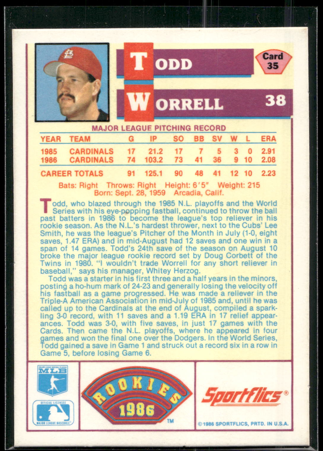1986 Sportflics Rookies #35 Todd Worrell