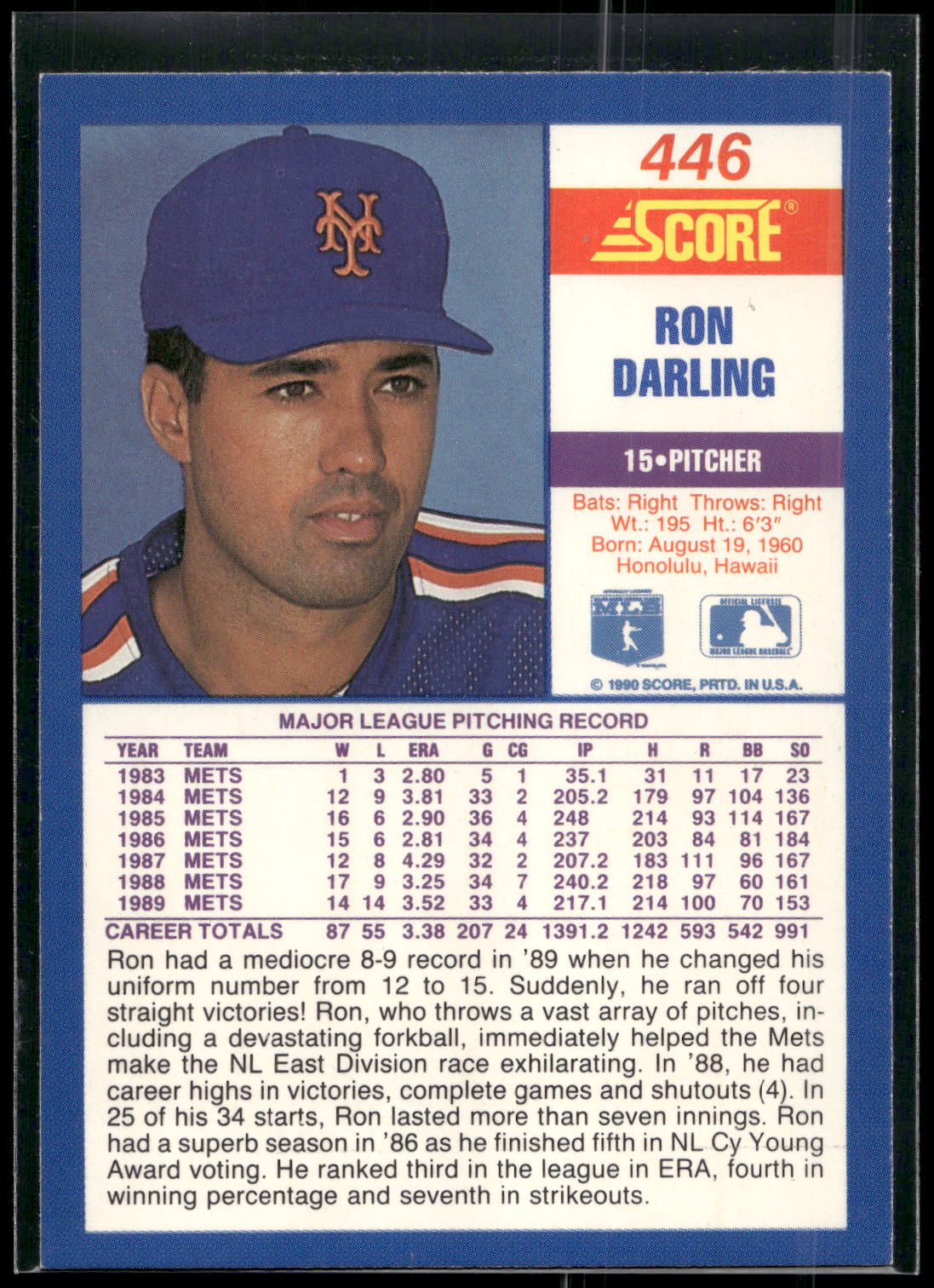 1990 Score #446 Ron Darling