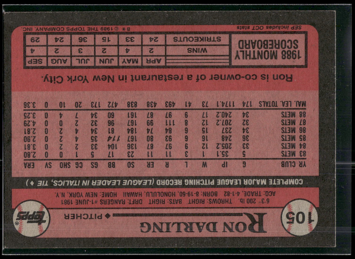1989 Topps #105 Ron Darling