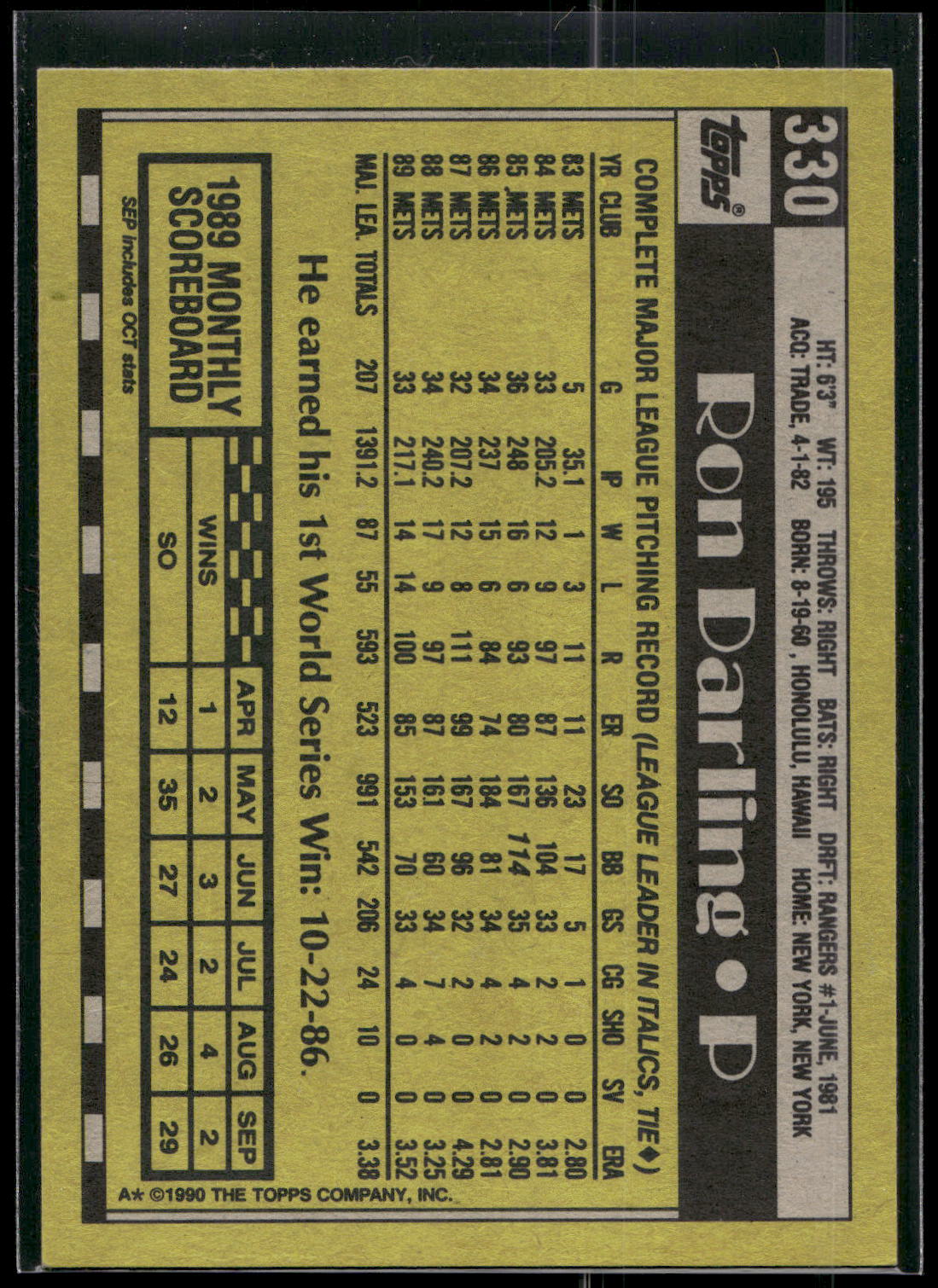 1990 Topps #330 Ron Darling