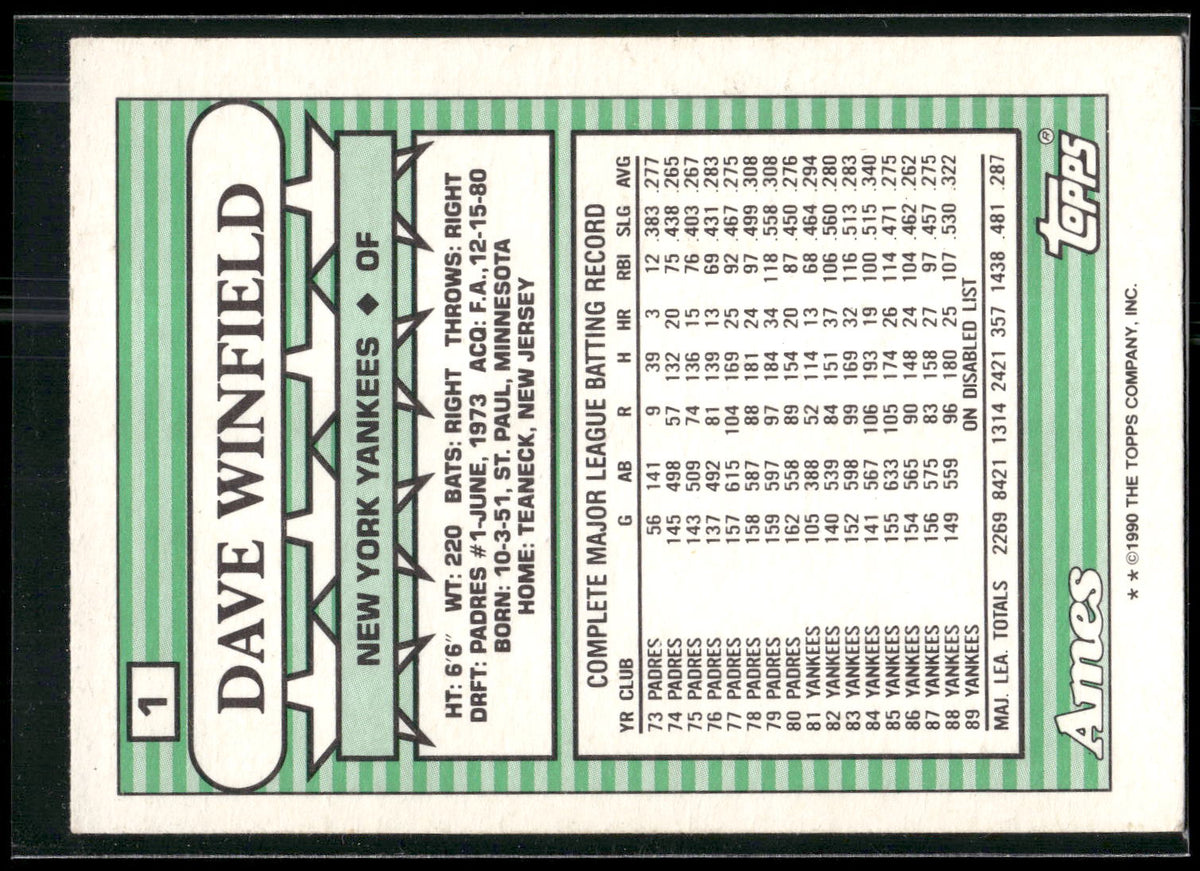 1990 Topps Ames All-Stars #1 Dave Winfield