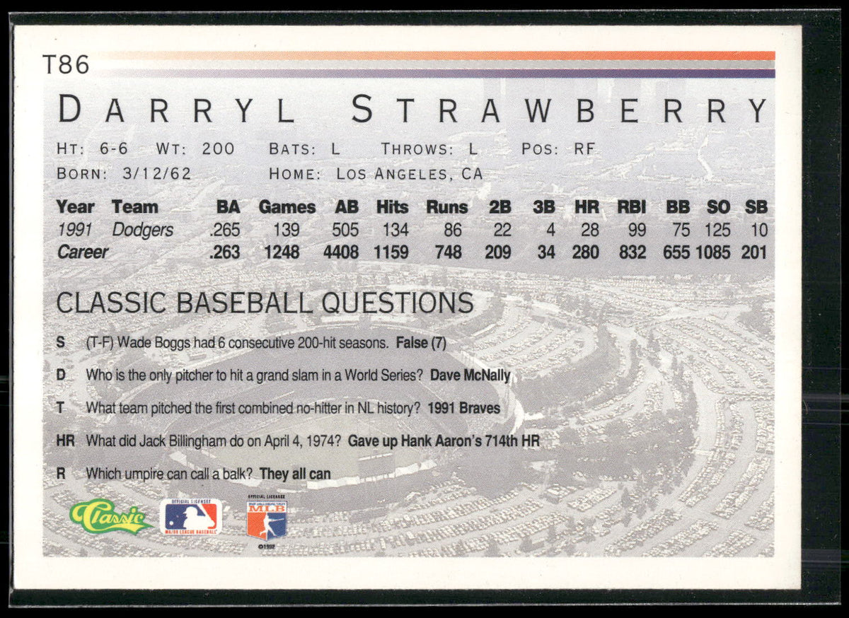 1992 Classic I #T86 Darryl Strawberry