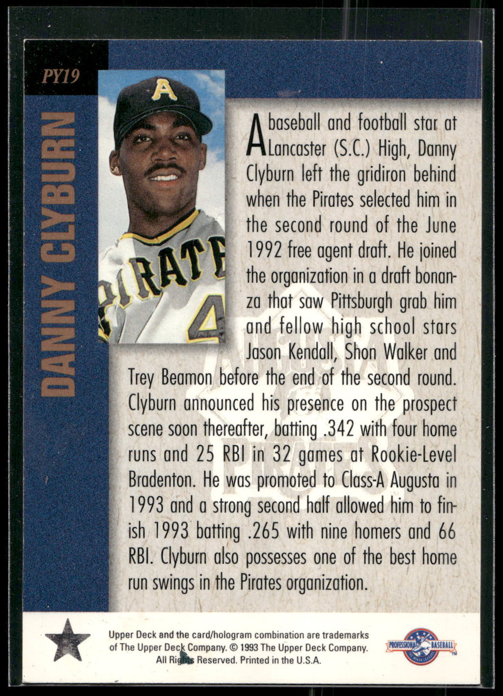 1994 Upper Deck Minor League #PY19 Danny Clyburn Player of the Year