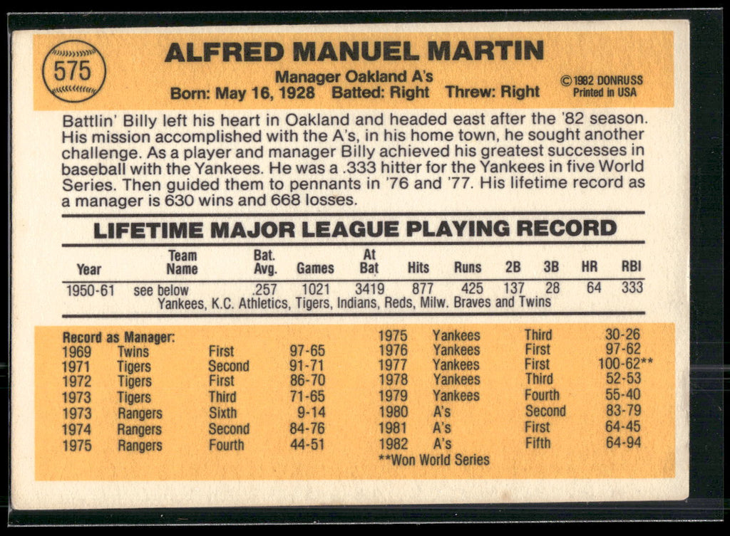 1983 Donruss #575 Billy Martin