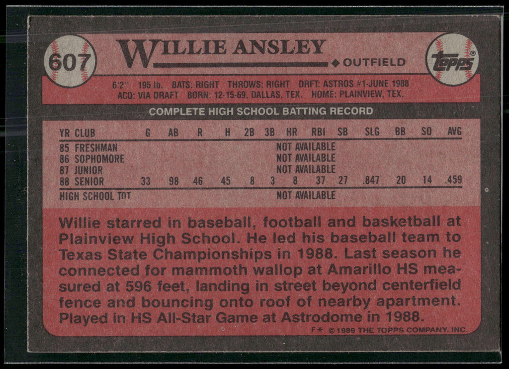 1989 Topps #607 Willie Ansley