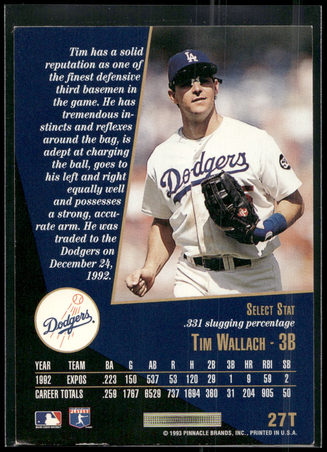 1993 Select Rookie & Traded #27T Tim Wallach