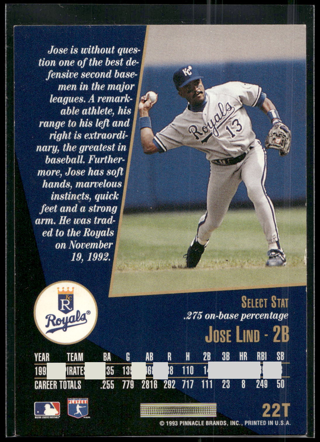 1993 Select Rookie & Traded #22T Jose Lind